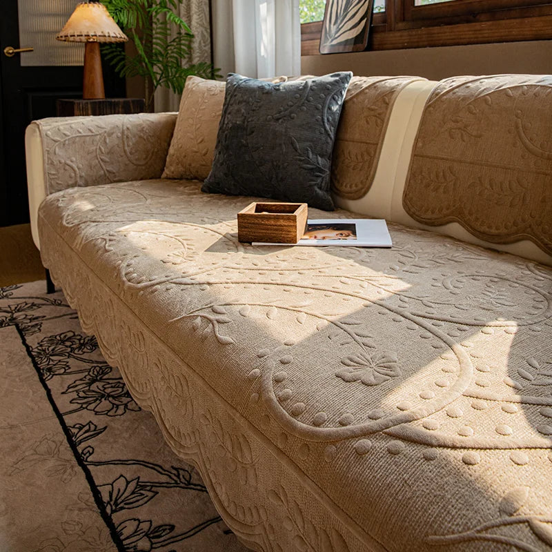 EIFLOY French Vintage Velvet  L Shape Sofa Cover, 3 Seater, Soft Plush Couch Slip Covers, Non Slip Quilted Furniture Protectors